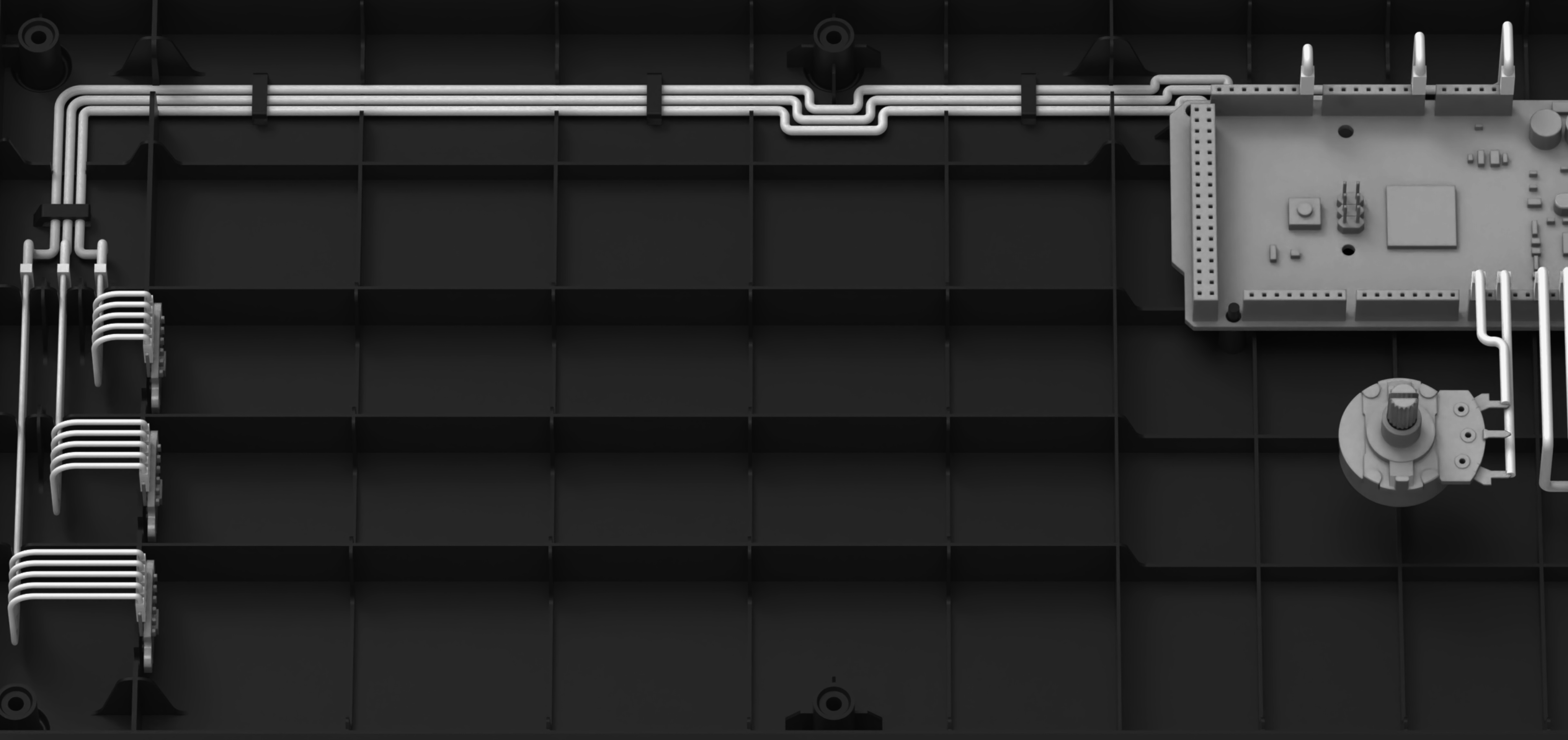 Graphic depicting UI-styled buttons with different categories of interior design items on top of an image of a modern interior living room.